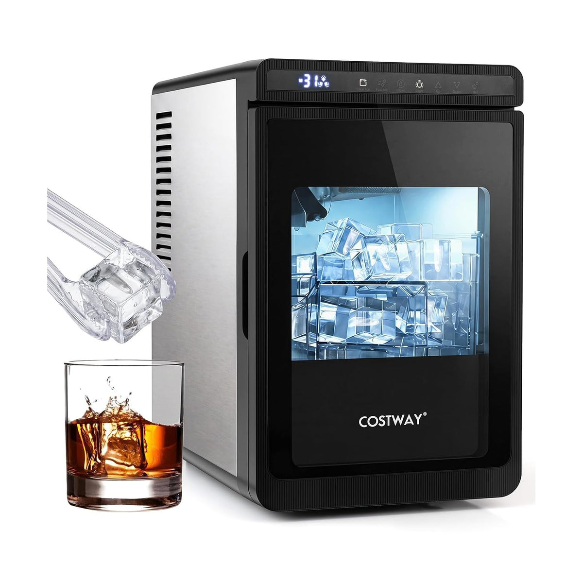 FANTASK Eiswürfelmaschine, ABS, Edelstahl, Schwarz, Kle
