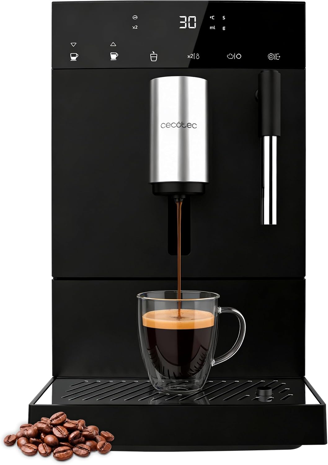 Cecotec Kaffeevollautomat, 19 Bar, 1,1 L, Schwarz/Silber, Cremmaet Compact Elite, Pumpendruck, Thermoblock-System