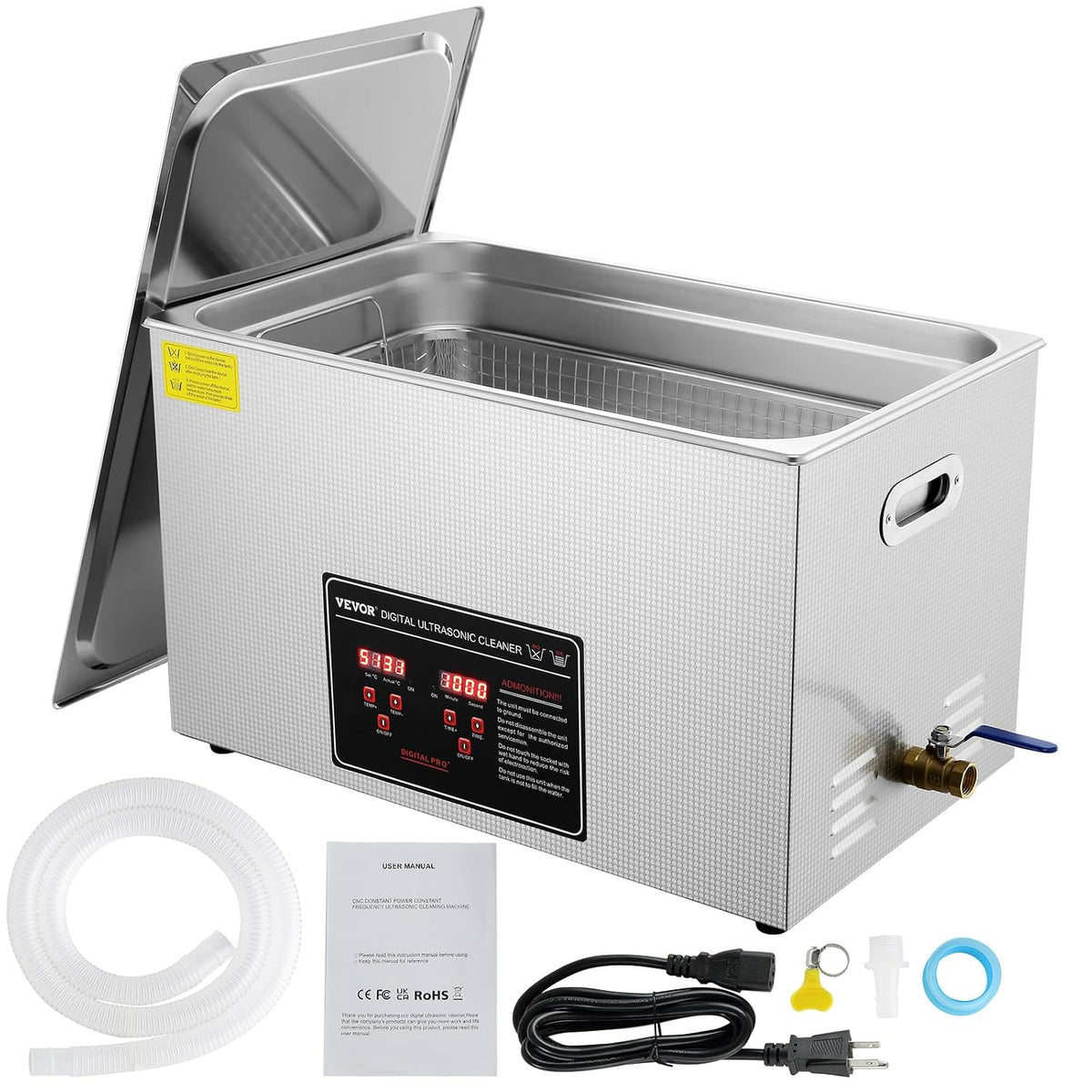 VEVOR Labor-Reinigungsartikel, 600 W, 30 L, Silber, Ultraschallreiniger Ultraschall Edelstahl-Reinigungsgerät, Reinigung Ultraschall für Schmuck