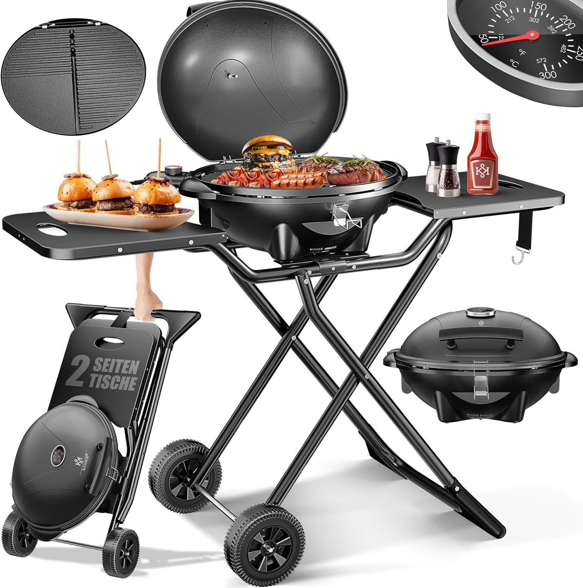 KESSER Elektrogrill, Grau, ® elektrischer 2in1 Tischgrill - Standgrill mit Deckel