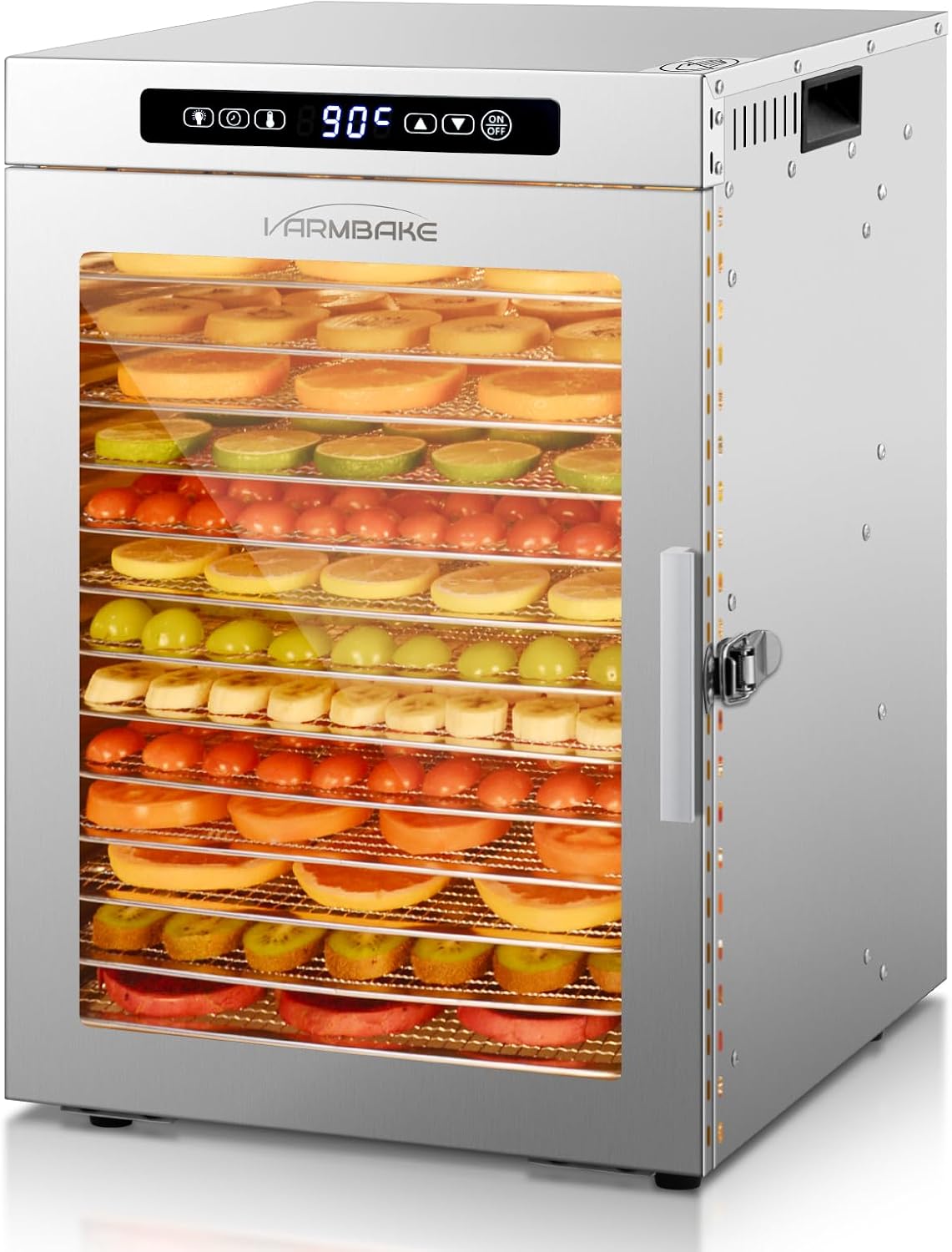 VarmBake Dörrautomaten, 500 W, 25 cm, Silber, Dörrautomat Edelstahl 14 Etagen, 30-90℃ Dörrautomat Klein, 1.12㎡ Dörrfläche
