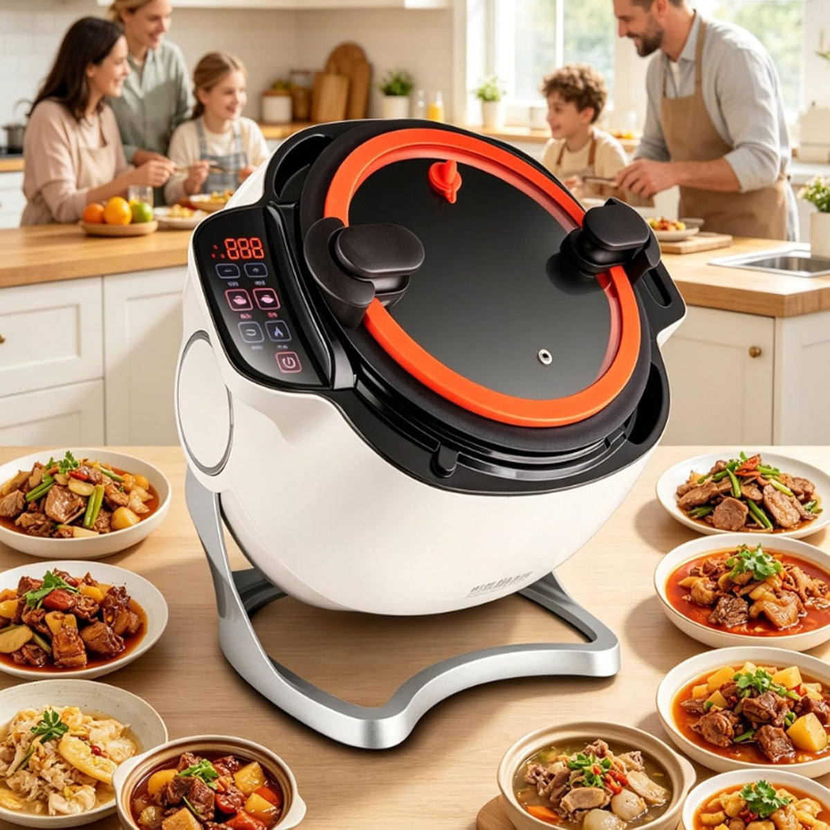 ErShangMao Universalzerkleinerer, 2000 W, 6 l, Grau, Gewerbliche Küchenmaschine, Automatischer Kocher, Elektrischer Wok-Topf