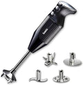 bamix Stabmixer, Silber/Schwarz, Set M350 MAXX inkl. Multifunktions-, Fleisch-, Gemüsemesser, Quirl, Schlagscheibe aus Edelstahl