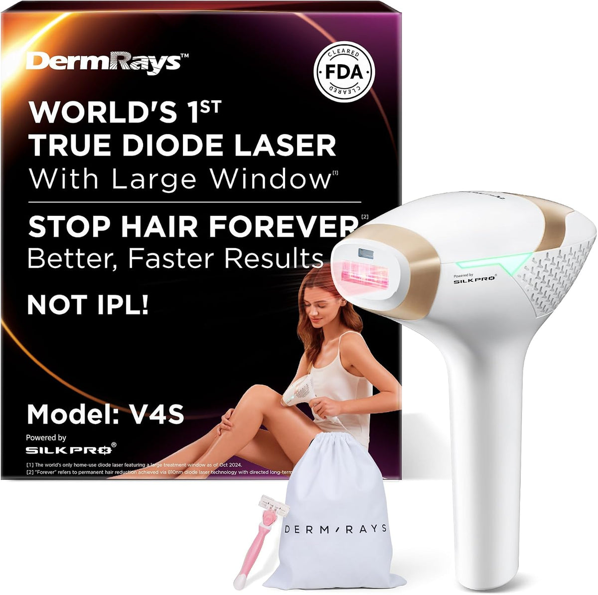 DermRays Laser-Systeme, Schwarz, 810nm Diodenlaser Haarentfernung für Frauen und Männer, V4S für 1-5 Teint, FDA zugelassen