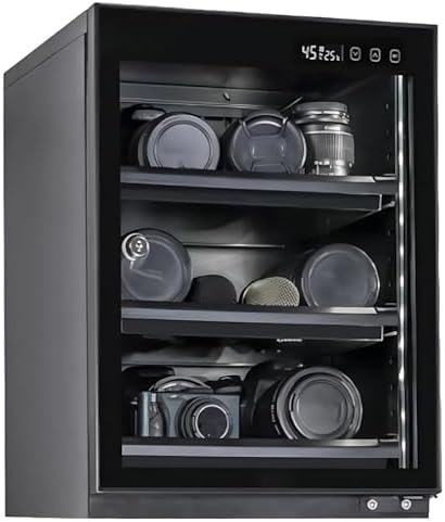 Elektronischer Luftentfeuchter, Weiß, Trockenschrank mit Touch-Control-LED-Licht, leiser Betrieb für Objektive