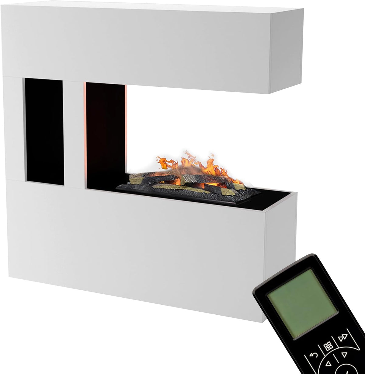GLOW FIRE Elektrokamin, 120x120 cm, Weiß, Wasserdampf Kamin Schiller Pocket (Standkamin) - mit, Knistereffekt & Fernbedienung