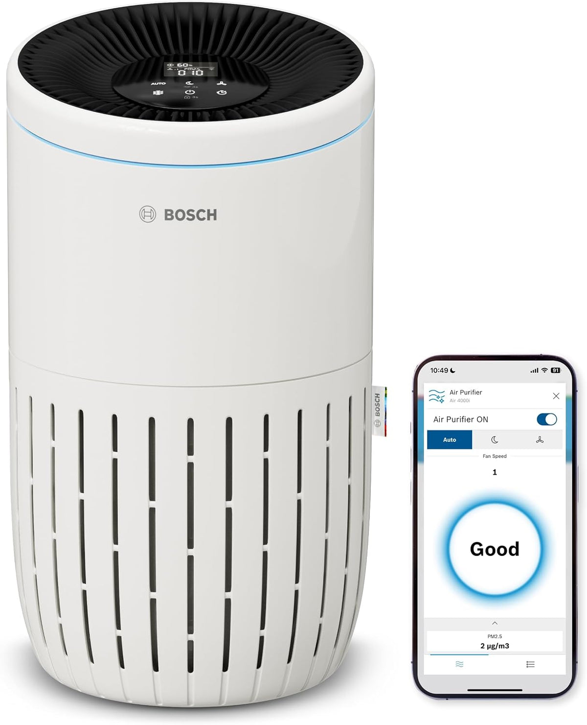 Bosch Thermotechnik Dunstabzugshaube, 62,5 m, Weiß, Air 4000i, App-gesteuerter Luftreiniger, Für Räume bis zu ²