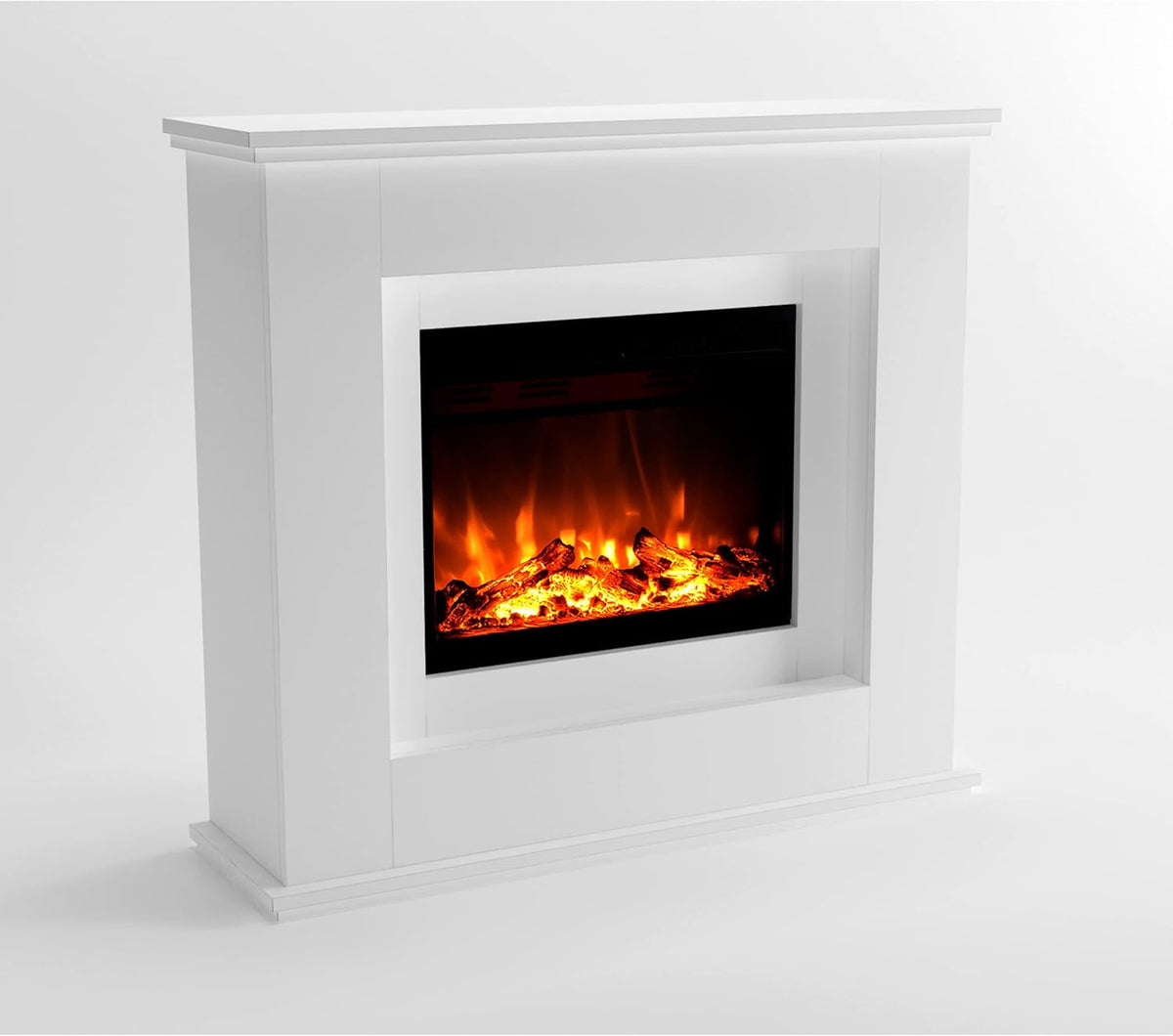 GLOW FIRE Elektrokamin, 111x101x33 cm, Weiß, GF CORE mit Heizung und Kaminfeuer (Standkamin Europa) -, Heizlüfter