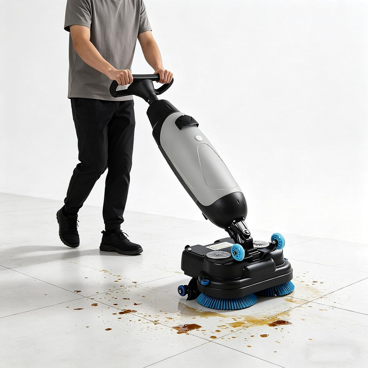 GESAIDES Stabstaubsauger, Grau, 17' Gewerbe-Scheuersaugmaschine mit Doppelbürstenscheibe, Akkubetrieben, Multifunktional