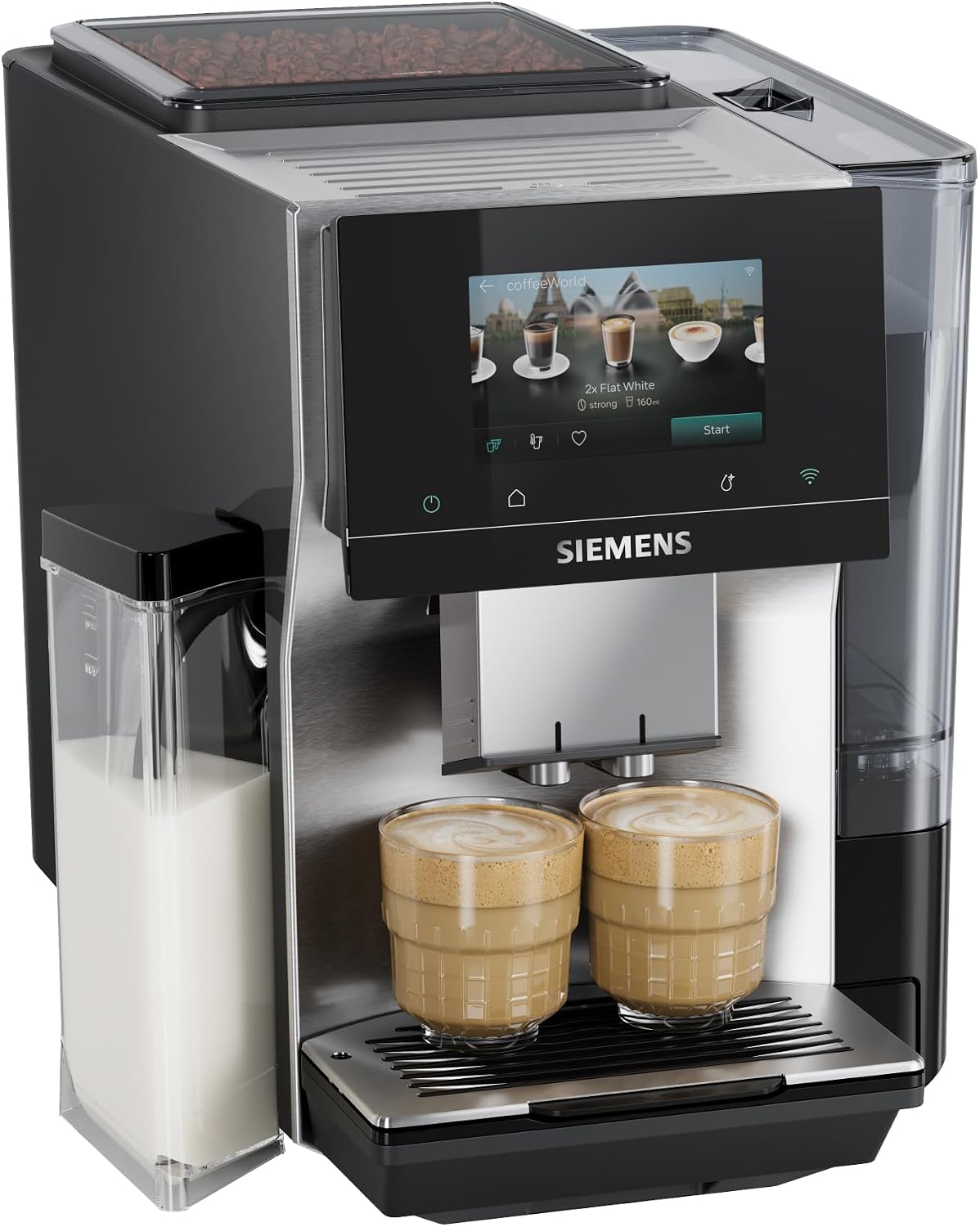 Siemens Kaffeevollautomat, Silber/Schwarz, EQ700 iAroma, Full-Touch-Display, integrierter Milchbehälter, Tassenwärmer