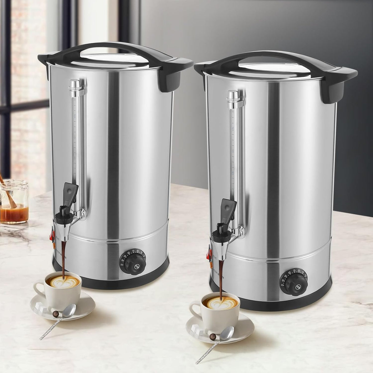 ksxnkhk Kaffeemaschine, 1500 W, 15 l, Edelstahl 304, PC, Silber, Gewerbliche, Urne, Heißwasserspender mit großer Kapazität für schnelles