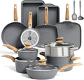 KITCHEN ACADEMY BETTER LIVING THROUGH COOKING PERFECTION Backofen, Schwarz, 17-teilige Induktions Töpfe Set, Granit Topf und Pfannenset