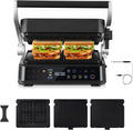 AMZCHEF Elektrische Tischgrills, Schwarz, XL Kontaktgrill 4-in-1 mit Temperaturfühler & GrillBoost