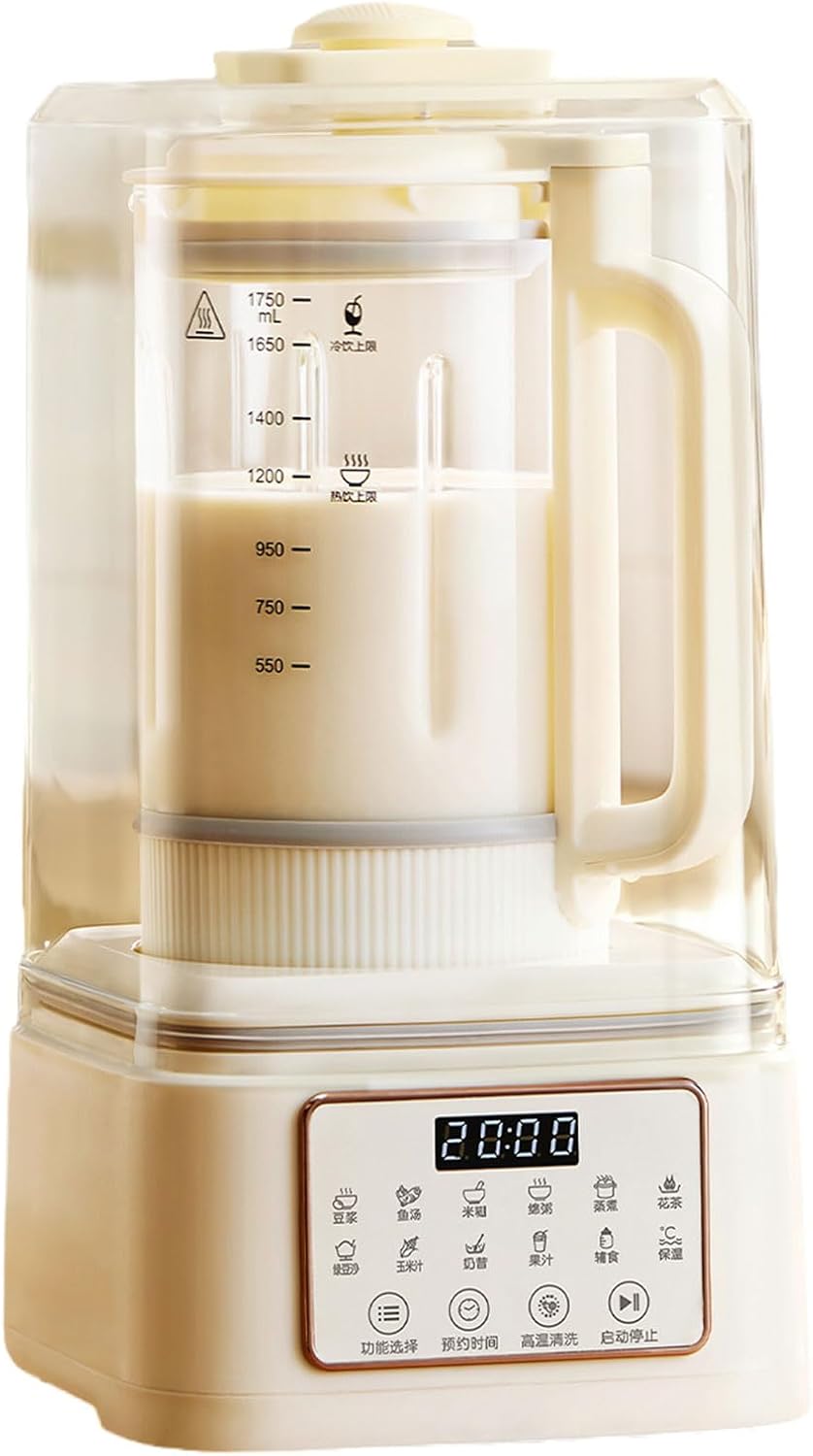 Sojamilchbereiter Milchaufschäumer, Grau, automatische pflanzliche Milchmaschine mit Selbstreinigung, Warmhalte- und Kochfunktionen