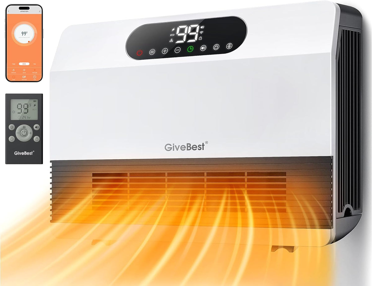 GiveBest Elektroheizkörper, 1500 W, Schwarz, Elektrischer Wandheizer mit WLAN und Fernbedienung, Boden- oder Wandheizung