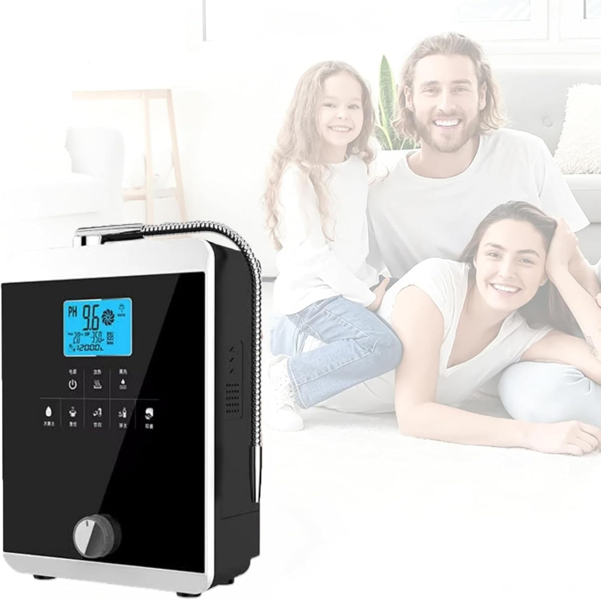 GERAZAHO Wasserfilter, Weiß, Alkalischer Wasserionisierer 11-Platten, Einstellbarer pH-Wert, wasserstoffreiches Trinkwasser für den täglichen