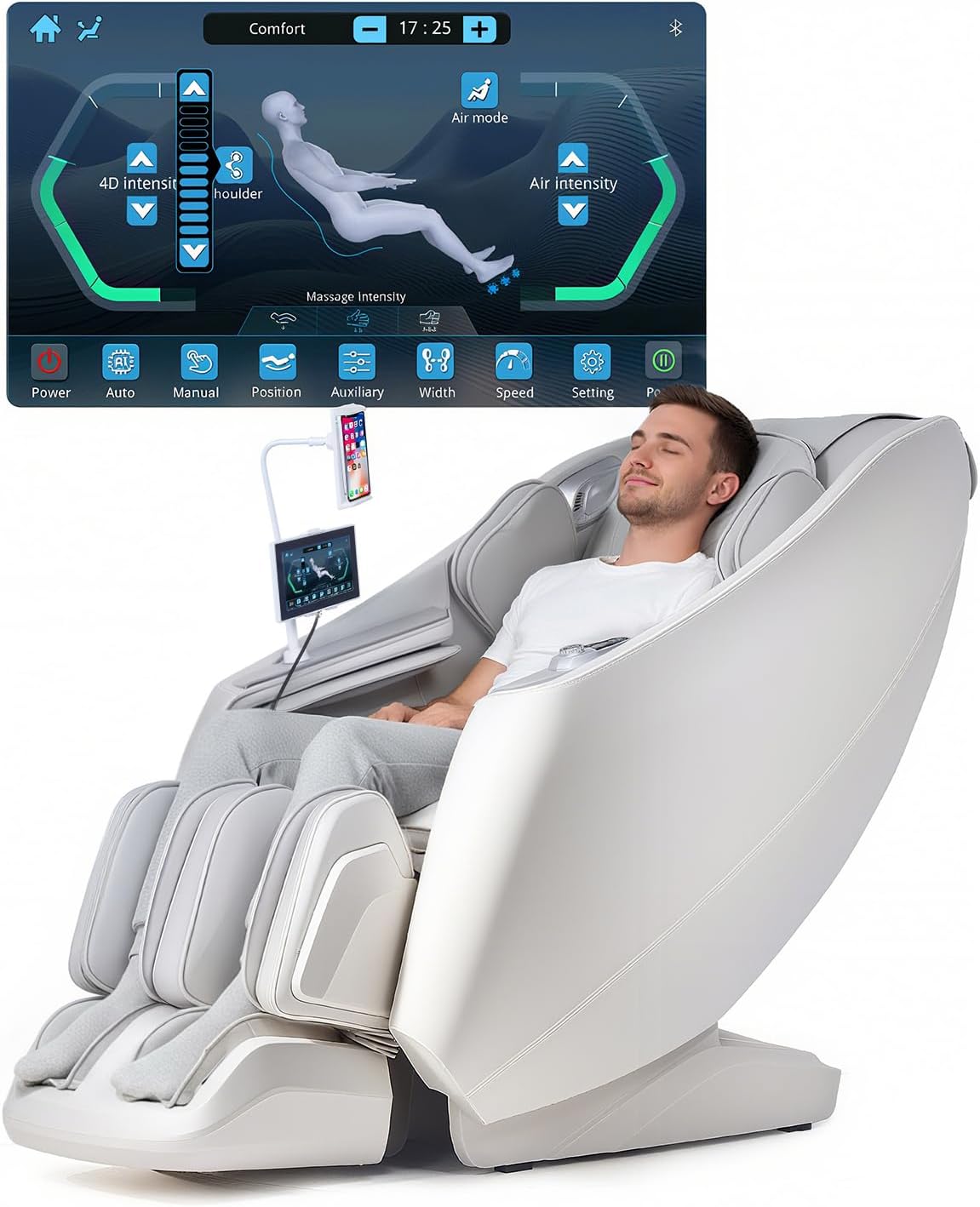 RelaxRelife Massagestühle & Sitzauflagen, Weiß, Ganzkörpermassagesessel mit Touch Screen , 4D Massage, Zero Gravity