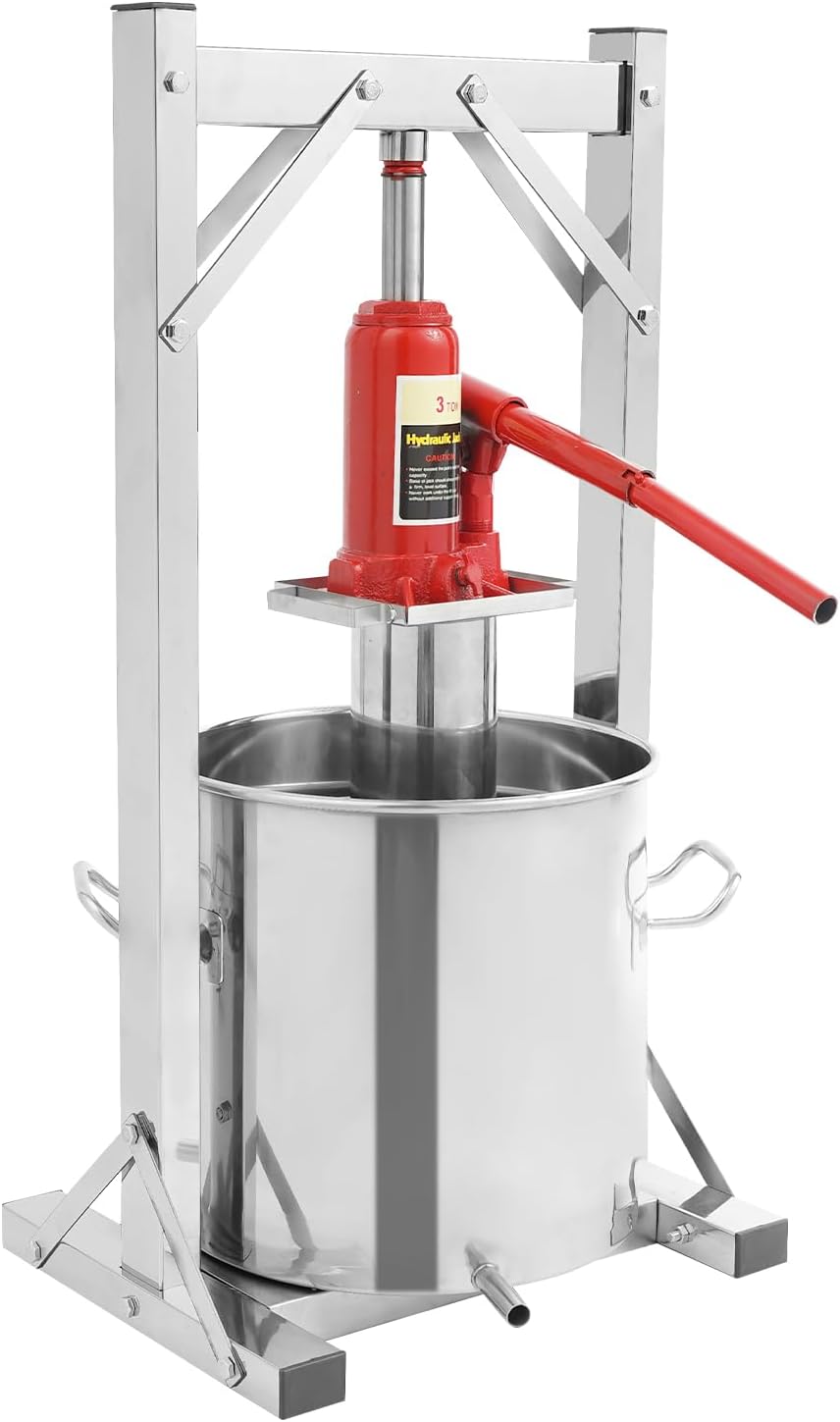 Fetcoi Pressen, 12 L, Edelstahl 201, Edelstahl 304, Gusseisen, Silber, 3T Edelstahl Obstpresse Obstmühle Frucht Saftpresse