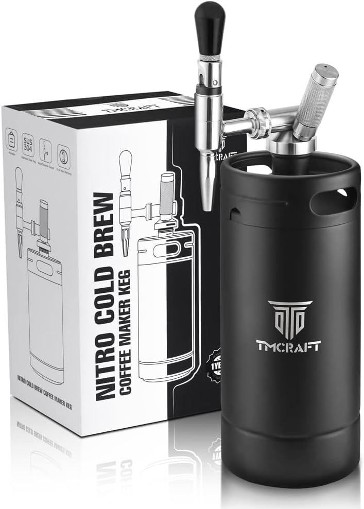 TMCRAFT Kaffeemaschine, Silber, 128oz Nitro Cold Brew, Edelstahl Stout Cream Wasserhahn & Druckentlastungsventil