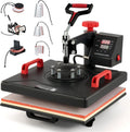 CREWORKS Druckpressen, 38x38 cm, 1400 W, Schwarz, 8 in 1 Transferpresse, Heißpresse mit 360° Swing Away Design & LCD Dual-Display