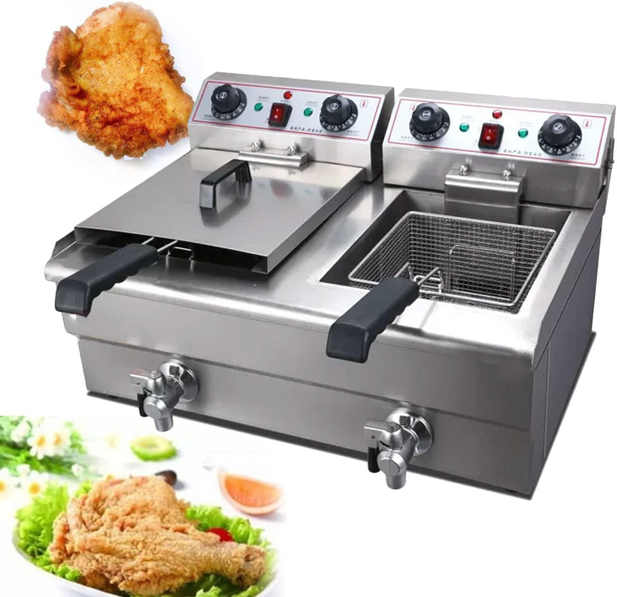 SmPinnaA Heißluftfritteuse, Silber, Multikocher, Pommes-Fritteuse Aus Edelstahl Mit Deckel Und Ölkorb, Elektrische Fritteuse Für Gewerblich