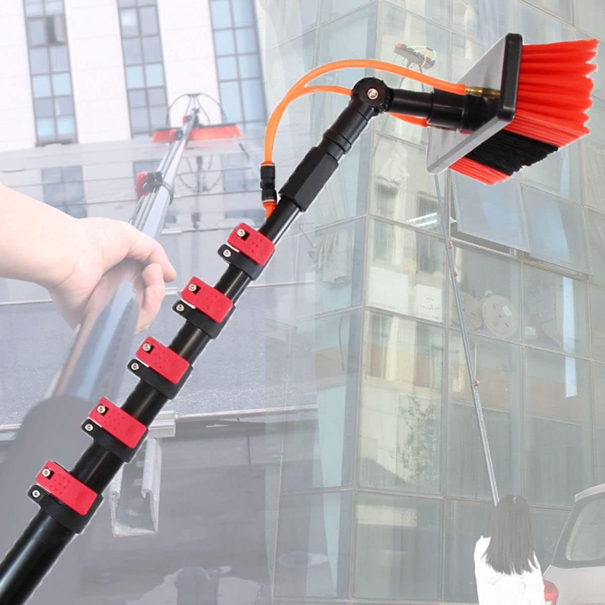 DUANHOZ Teleskopstäbe, 3,6 m | Farbe: 30 cm Bürstenkopf, Hochdichte Aluminiumlegierung, Schwarz