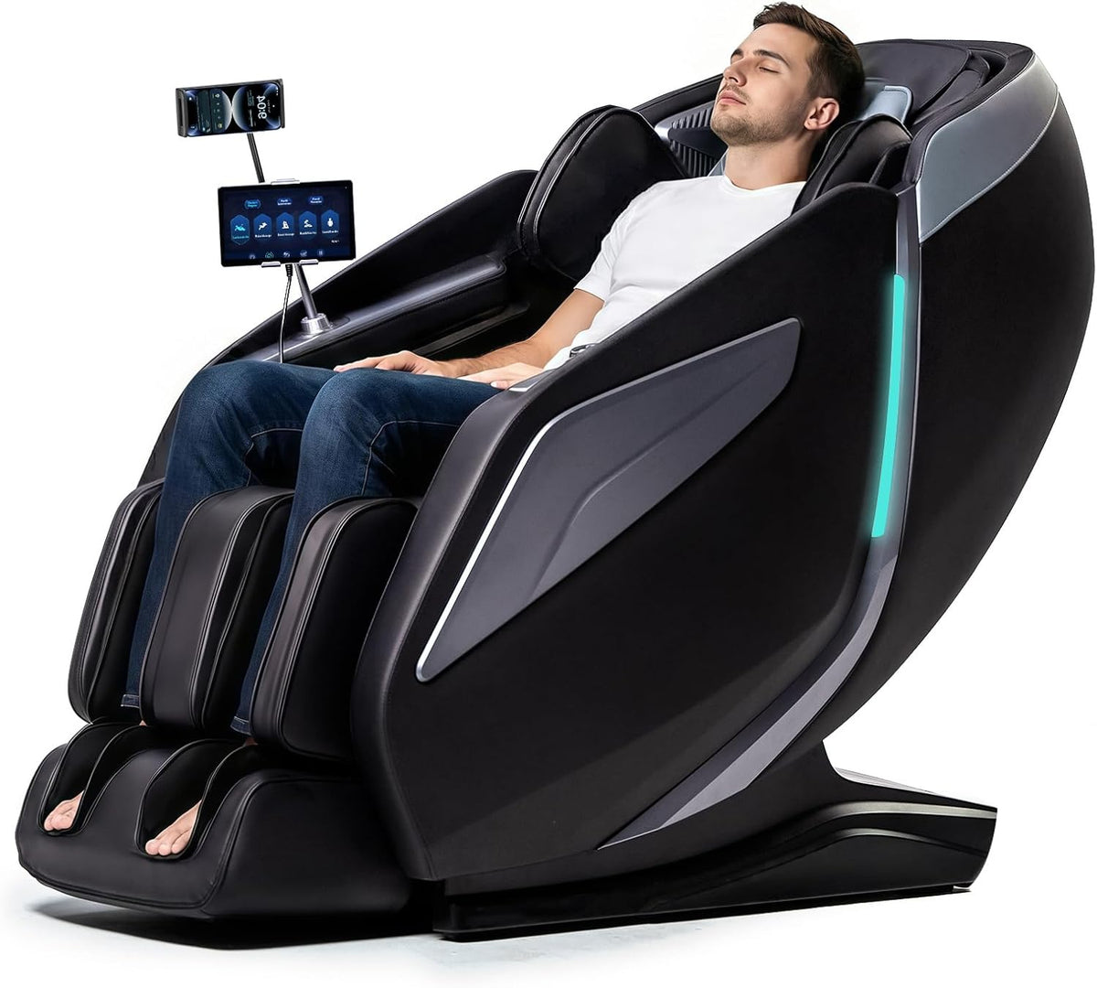 RelaxRelife Audiogerät, Schwarz, Ganzkörpermassagesessel mit 4D Intelligent Shiatsu Massage, Zero Gravity, Body Scan