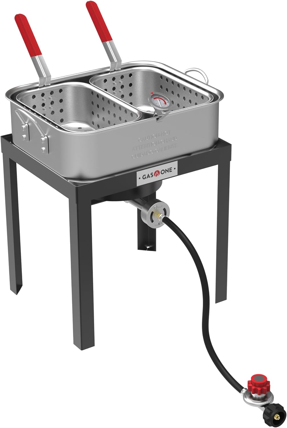 GasOne Heißluftfritteuse, 18 Liter, Schwarz, One Doppel-Gasfritteuse mit 2 Körben, Propangasbrenner zum Kochen im Freien - starker