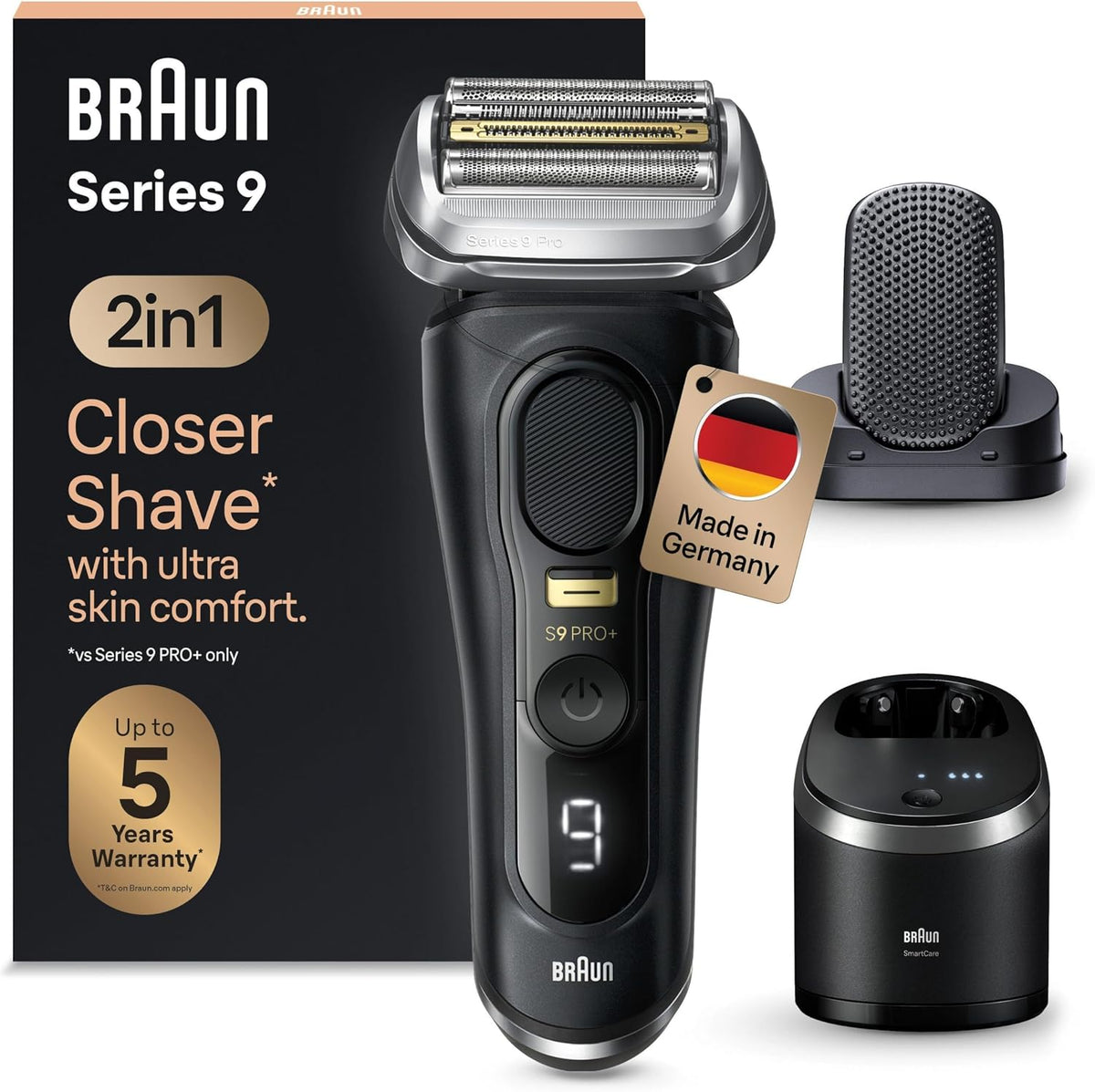 Braun Elektrorasierer, Braun/Schwarz, Series 9 Pro+ Rasierer Herren Elektrisch, mit 5 Pro Rasierelementen, ProComfort Aufsatz