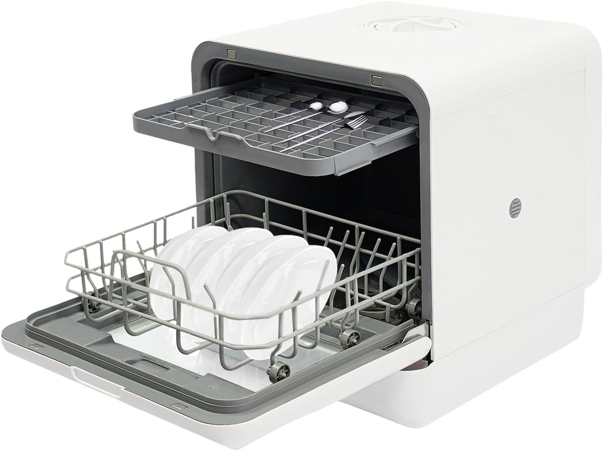 Vielrosse Tischgeschirrspüler, 1100 W, 6 L, Weiß, Mini Geschirrspüler, Spülmaschine mit 4 Waschprogramme und Eingebautem