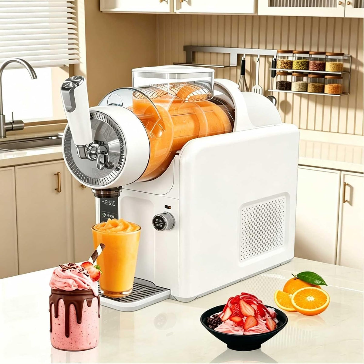 aromaoveite Eismaschine, 2 Liter, Weiß, 5-In-1 Slush-EIS-Maschine & Granita-Zubereiter, Fassungsvermögen, Fertig In 20 Minuten