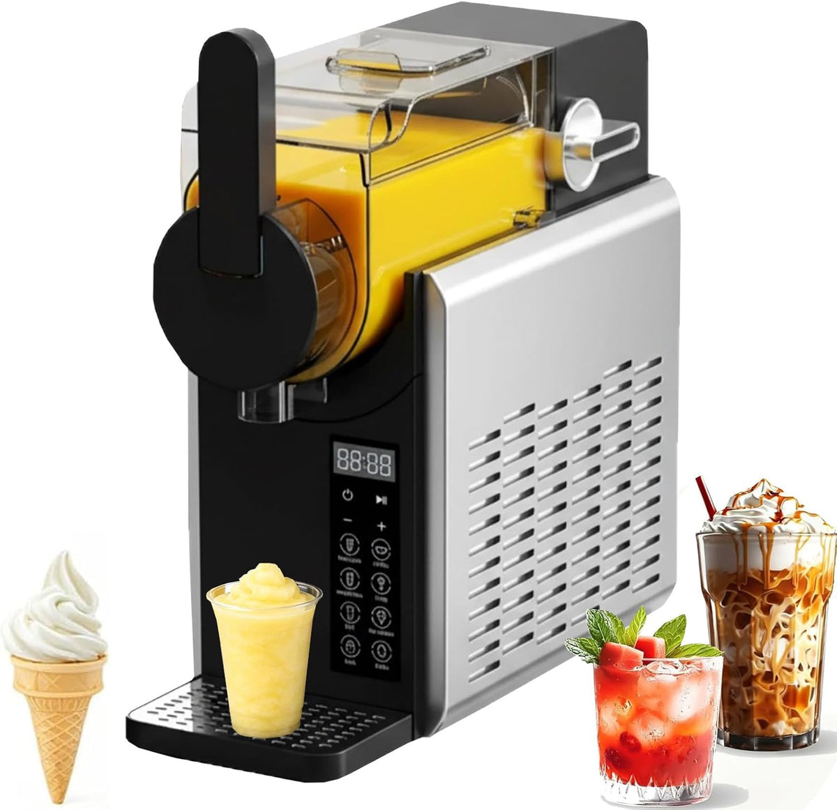 ZHZWwansuGE Eismaschine, Schwarz, 2-Liter Smoothie Maker, Kompakte Für Den Hausgebrauch, 5 Voreingestellte Programme