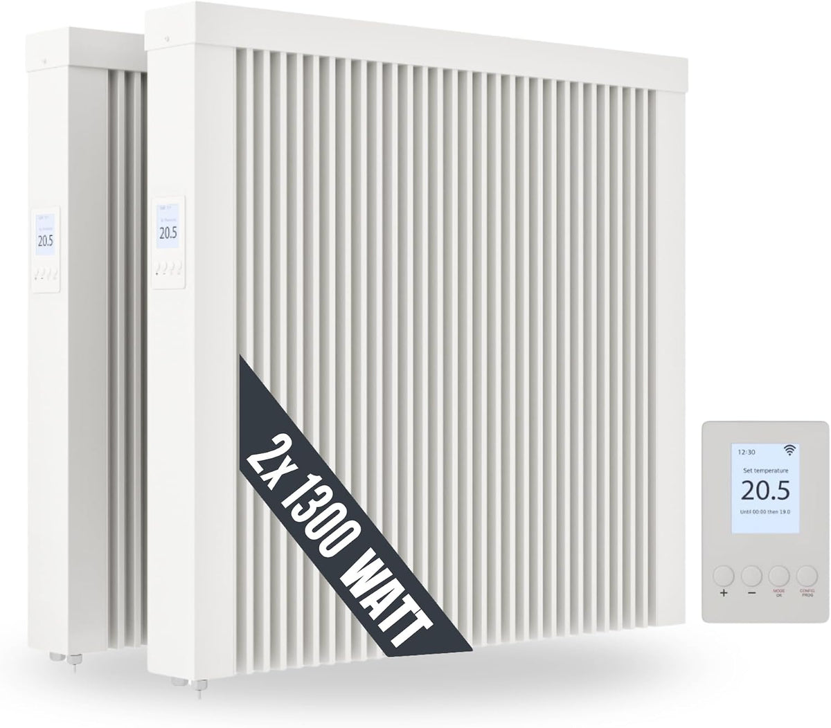 eVARMO Elektroheizkörper, Schwarz, 2x Areo smart 1300 Watt elektrische Heizung