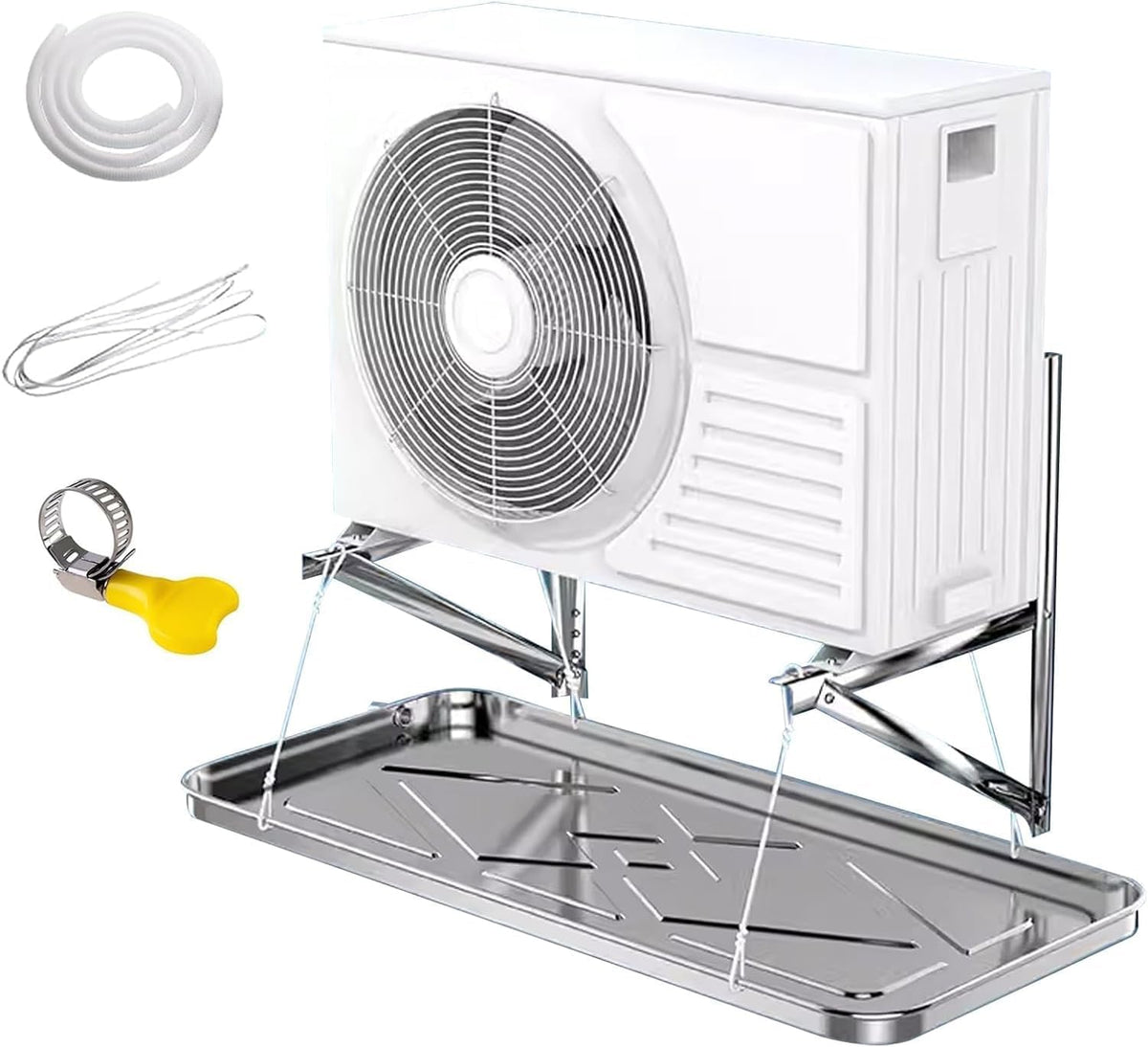 Generisch Split-Klimaanlage, 99 x 48 cm, 3 m, Silber, Kondensatwannen-Set aus Edelstahl mit Schlauch, große Kondensatwanne für Fensterklimaanlagen