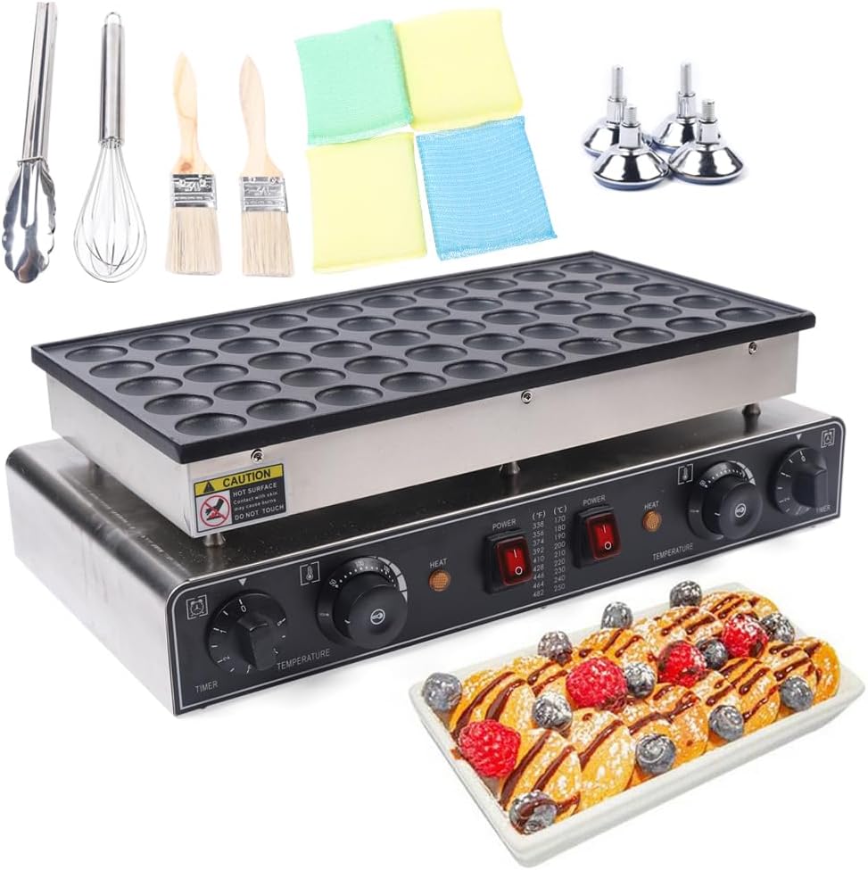 XUEMANSHOP Crepesmaker, 2000 W, 50 L, Schwarz, Poffertjes Maker öcher, elektrische Pfannkuchenmaschine mit Antihaftplatte