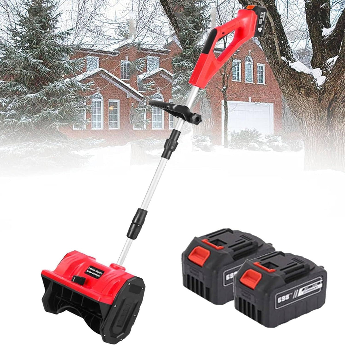ZXINXIN Schneefräse, Rot, Bürstenlose Akku-Schneeschaufel, 11-Zoll-Elektro- mit 4, 0-Ah-Akkus und Ladegerät, Deck
