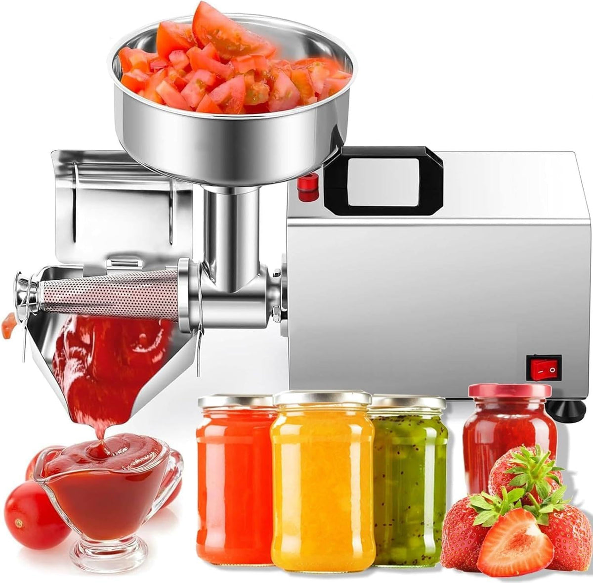 ByBoDi Elektrische Getreidemühlen, 450 W, Silber, Elektrische Passiermühle für Tomatensauce, Tomatenpresse aus Edelstahl