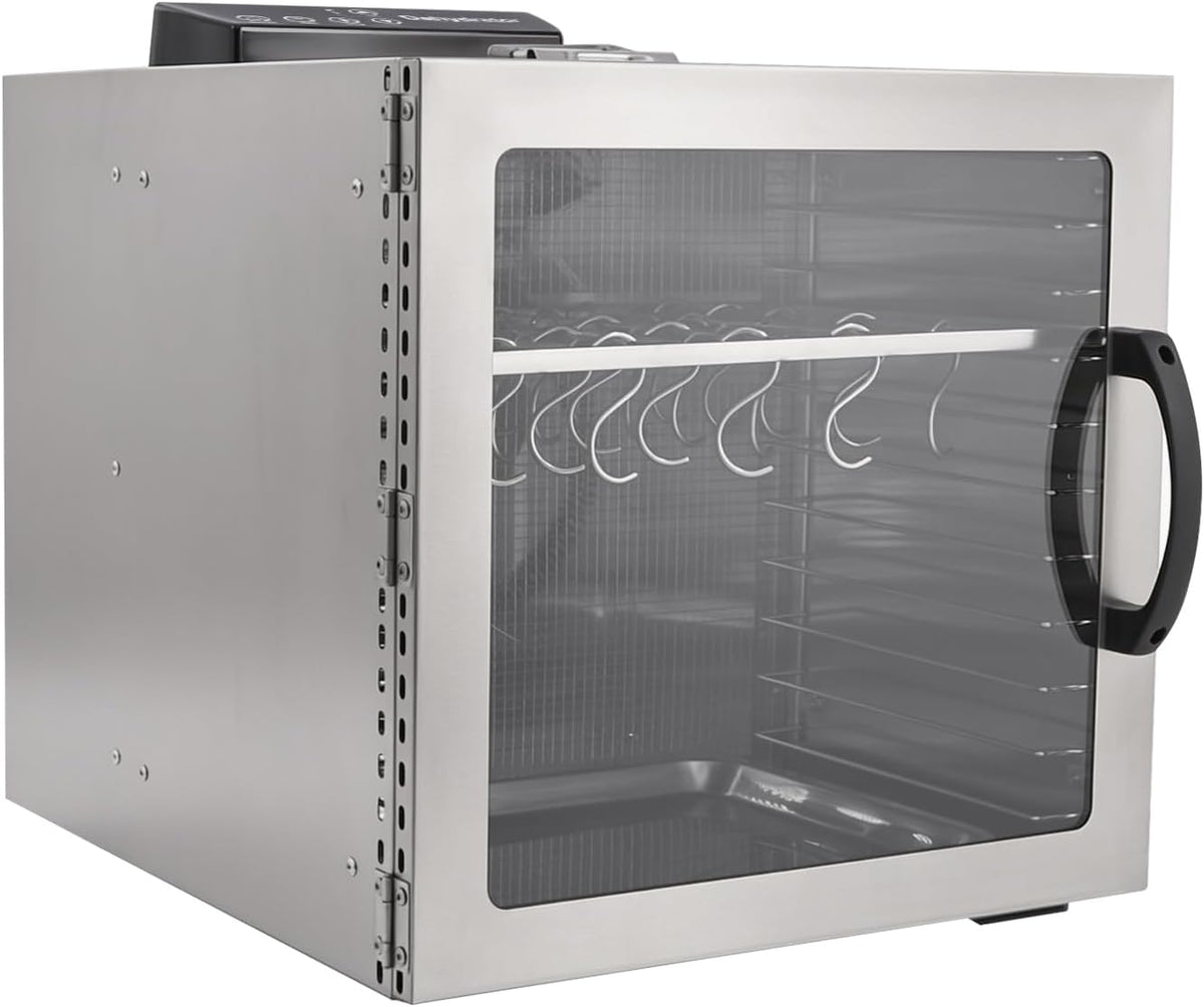 Dekltus Dörrautomaten, 1000 W, 42.5 L, Silber, Lebensmitteldehydrator, Edelstahl Trockenschrank Mit 20 Haken, Rostfreier Stahl