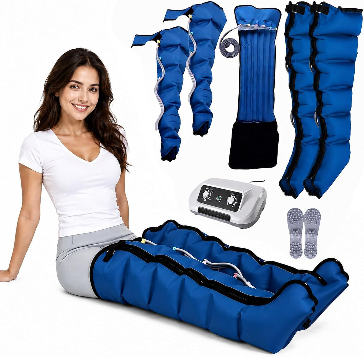Huachorial Fußmassagegeräte, Schwarz, Lymphdrainage Gerät M/L Beine Arme und Bauch für Zuhause, 0-30min, 30-240mmHg Einstellbarer Druck