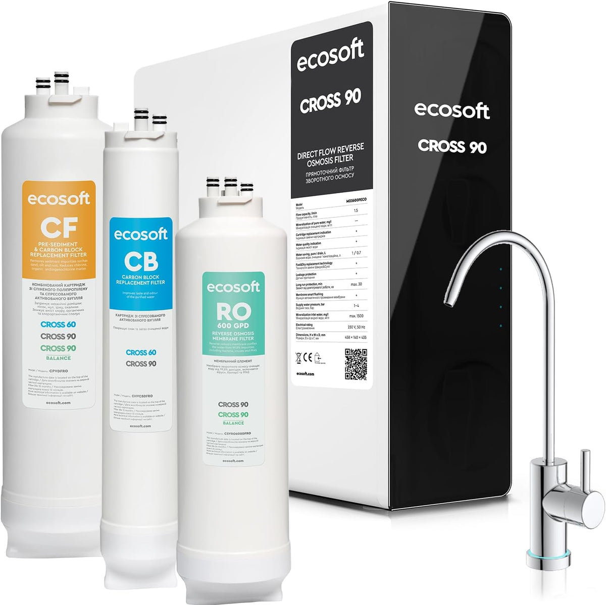 EcoSoft Filtrierung für unter & über der Spüle, Grau, CROSS90 Osmoseanlage Direct Flow Wasser Filter System, Entfernt 99 % PFAS