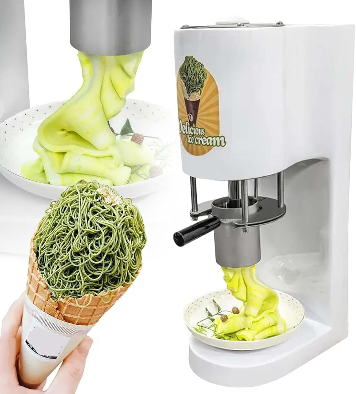 LYJIANGXIN Eismaschine, 28–30 l/Stunde, 80 W, Edelstahl, Silber, Spaghetti EIS Maschine, Gewerblich Elektrische Eiscreme Nudelmaschine mit 4