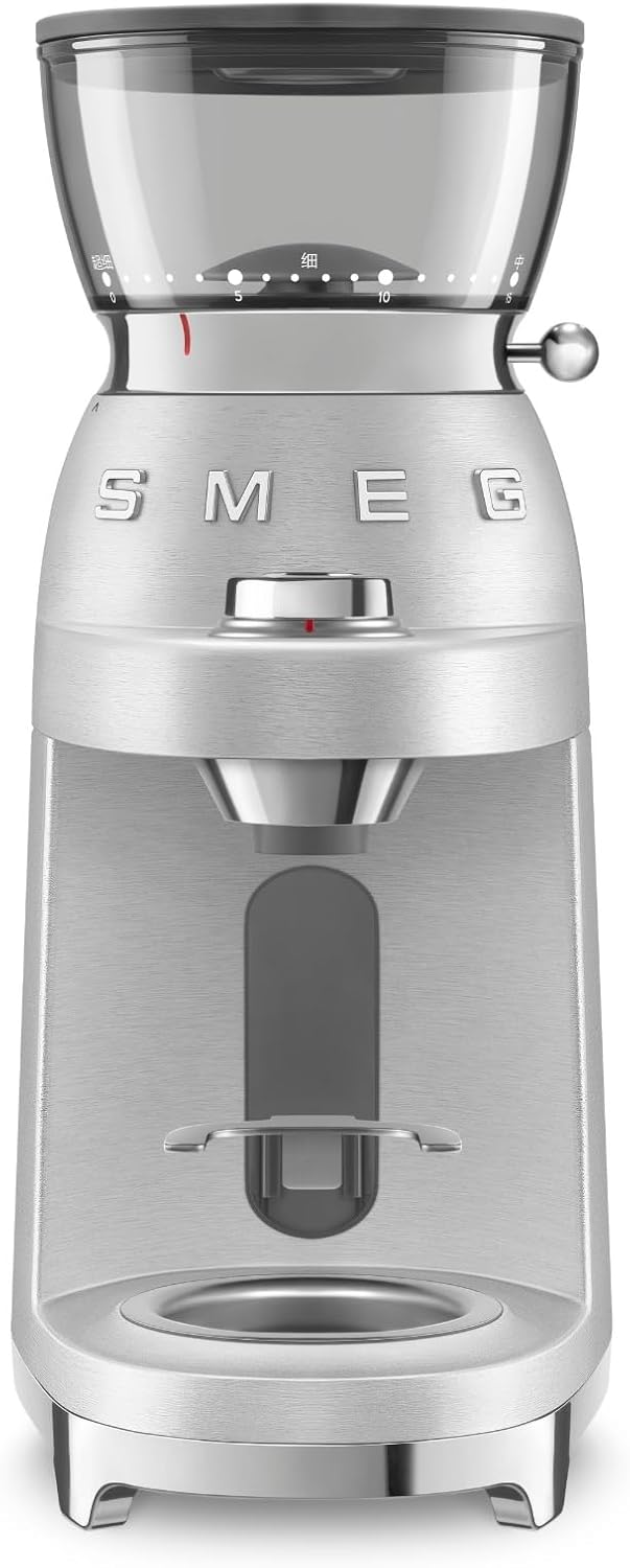 Smeg Kaffeemaschine, 150 W, Silber, Kaffeemühle CGF02SSEU, konisches Edelstahlmahlwerk, 50 Mahlgrad Einstellungen