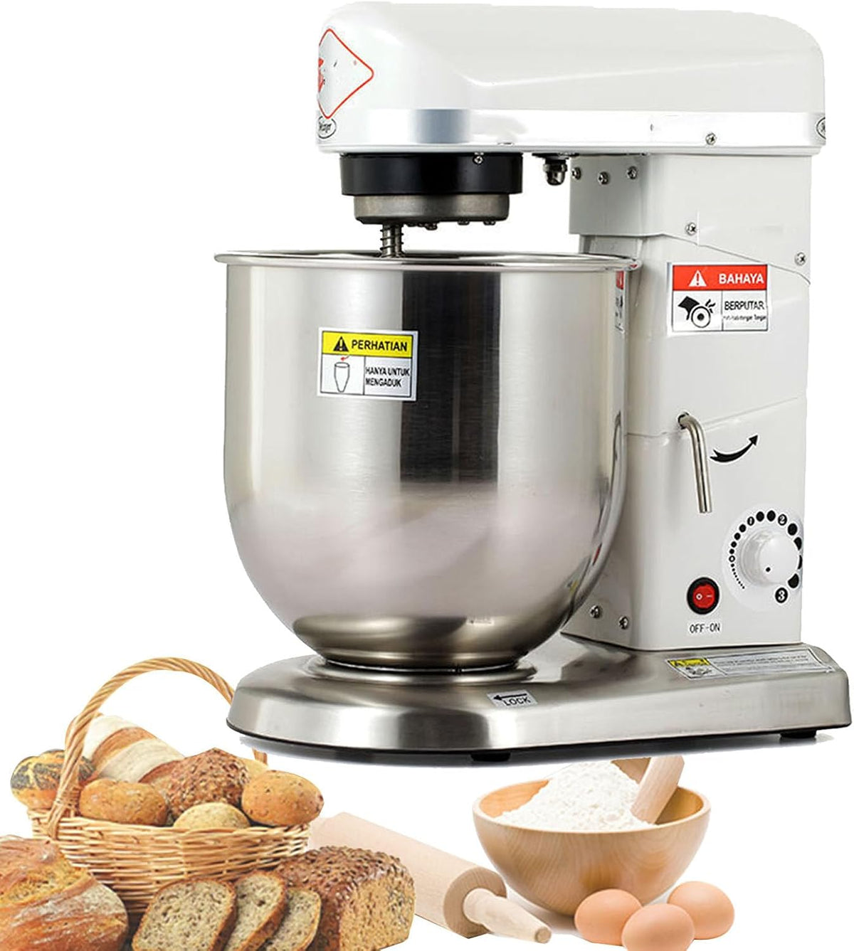 Oiyekntd Knet- & Rührmaschinen, 5l/7l/10l, Edelstahl, Silber/Weiß, Elektrischer Küchenstandmixer, Professioneller Standmixer