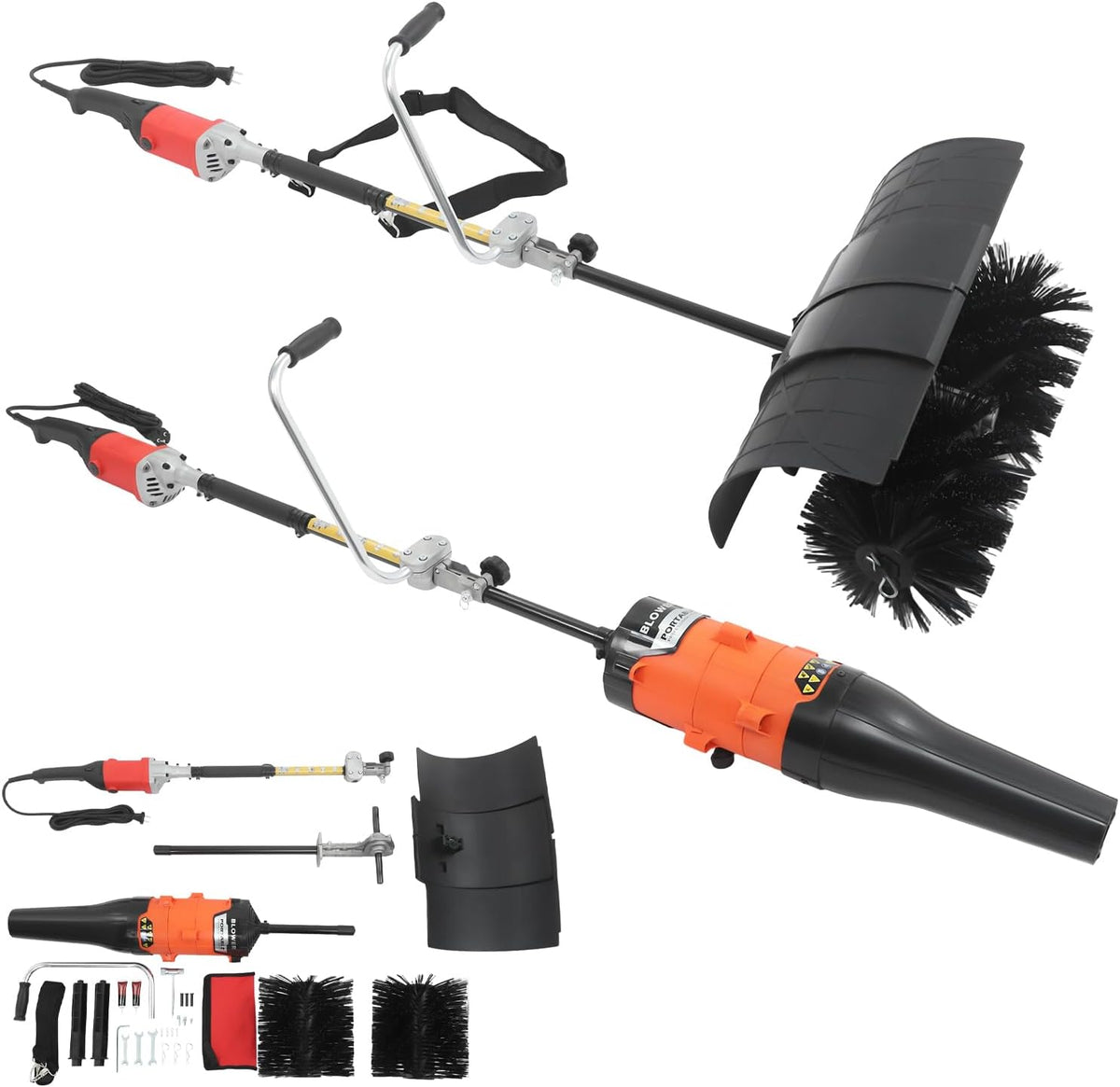 ROGONPDK Schneefräse, Schwarz, 2-in-1 Handgeführte Elektrische und Kehrmaschine, Handkehrmaschine mit Gebläse, 2-in-1-Kehrmaschine mit Gebläse