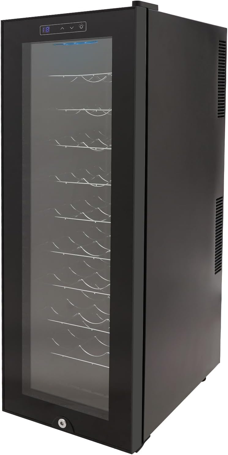 Shalmidor Weinkühlschrank, 90 L/19.8GAL, 90 Liter, 140 W, Kaltgeschwollte Platte, geschmittertes Glas, Schwarz