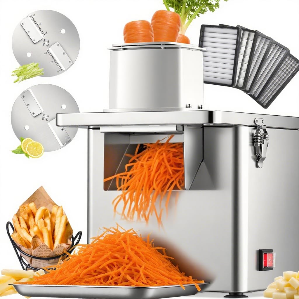 NEWTRY Gemüsehobel, 200 kg, 250 W, Silber, Elektrische Gemüseschneider 4-in-1 /h Gastro Edelstahl