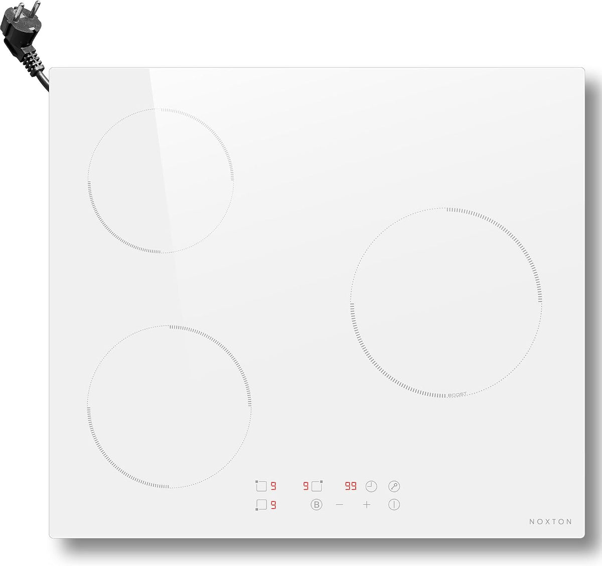 NOXTON Kochfeld, 60 cm, 3500 W, Schwarz, Induktions mit Stecker Induktionskochplatte 3 Platten