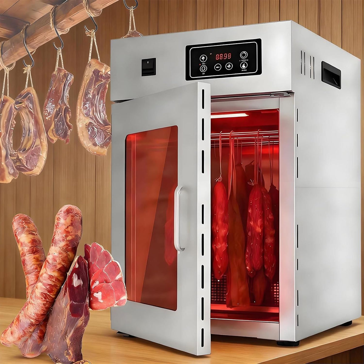 menglanchang Dörrautomaten, 7,5Kg, 800 W, Silber, Trockenschrank FüR Fleisch GroßEm FassungsvermöGen (, -Edelstahl-DöRrgeräT FüR Trockenfleisch