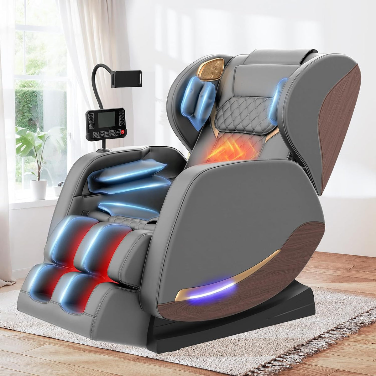 yewglen Relaxsessel, 12 cm, Schwarz, Ganzkörper Massagesessel mit Wärmefunktion, 14 Ganzkörper-Massagerollen, 8 Airbags