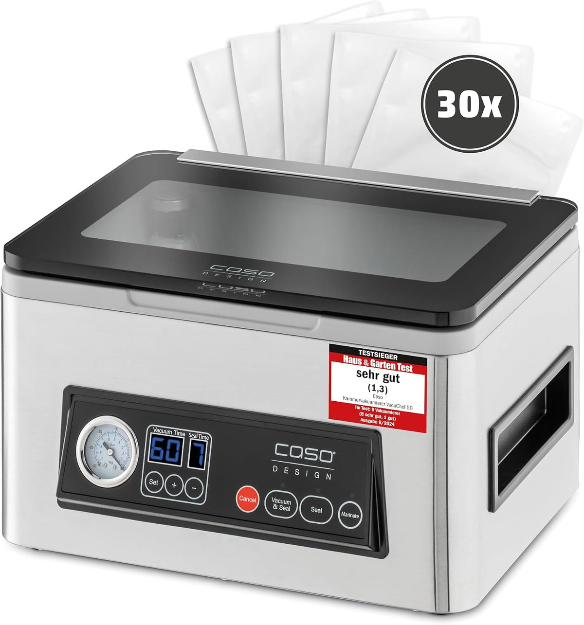 Caso Folienschweißgeräte, 70 l, 4 l, Schwarz, VacuChef 50 - Testsieger Haus & Garten Test, /min, Kammervolumen